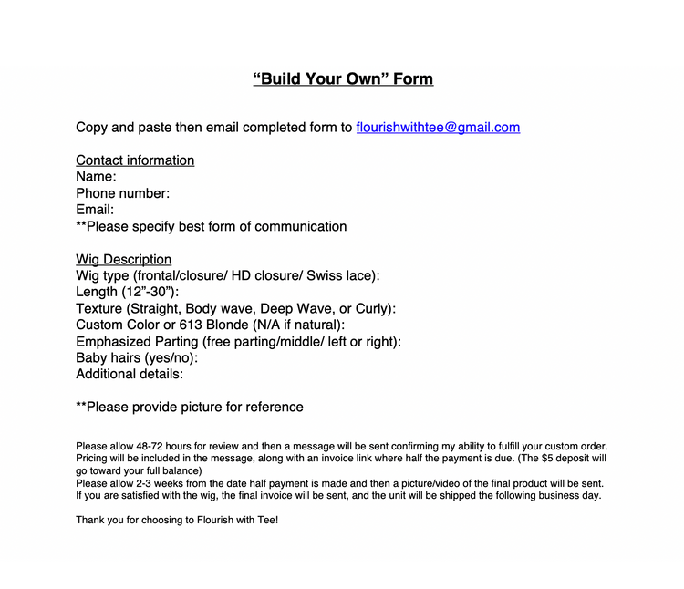 Build Your Own/ Custom Wigs